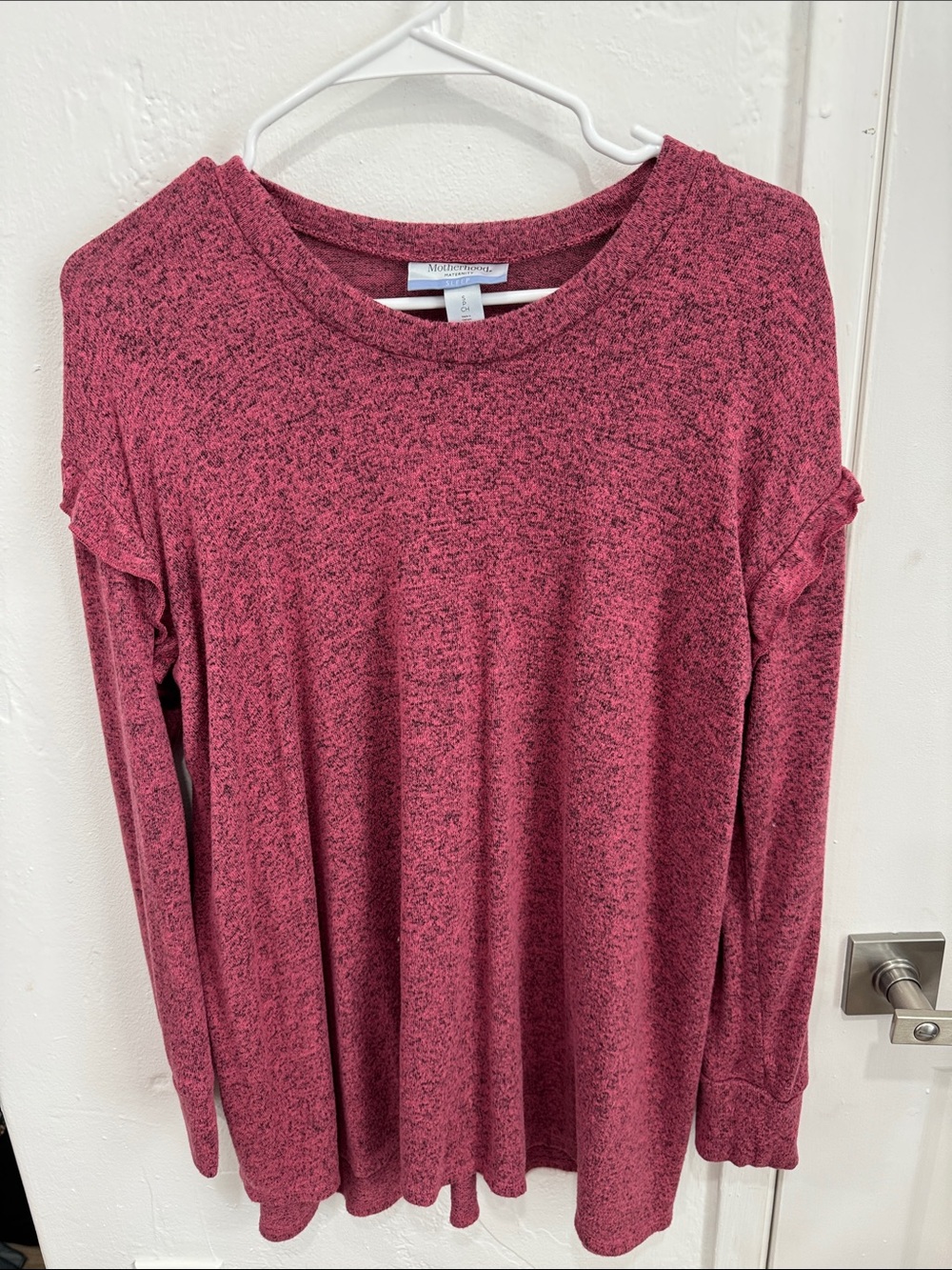 Motherhood Marled Berry-Red Long Sleeve Tee